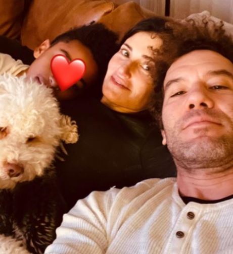 Walker Nathaniel Diggs with his mother Idina Menzel and step-father Aaron Lohr